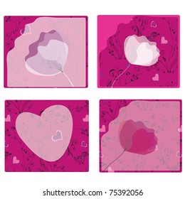 Set of poppy cards with romantic patterns