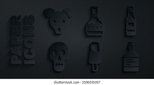 Set Popsicle ice cream, Tabasco sauce, Skull, Tequila bottle,  and Dog icon. Vector