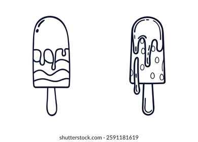 Set of popsicle icecream silhouette vector clip art illustration transparent white background