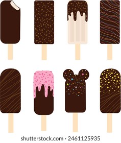 Set of popsicles in chocolate on a stick