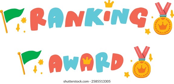 A set of pop-style English letter logos for gold medals, rankings, and awards.