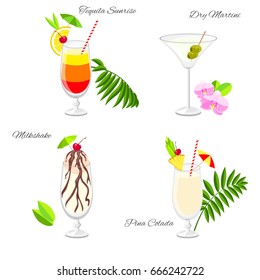 Set Popular Beach Party Cocktails Vector Stock Vector (Royalty Free ...