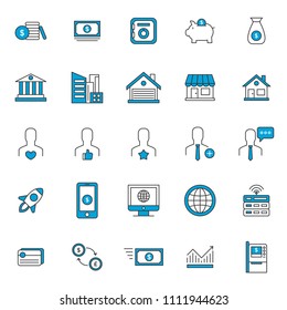 set of popular business or finance icon, with simple thin line and blue fill color, use for web and presentation pictogram asset , website,  marketing, ecommerce, startup, outline illustration, SEO.