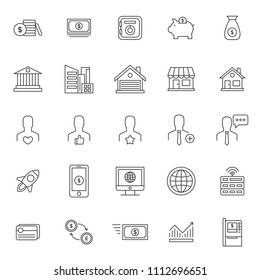 set of popular business or finance icon, with black thin line and editable stroke, use for web and presentation pictogram asset , website,  marketing, ecommerce, startup, SEO strategy