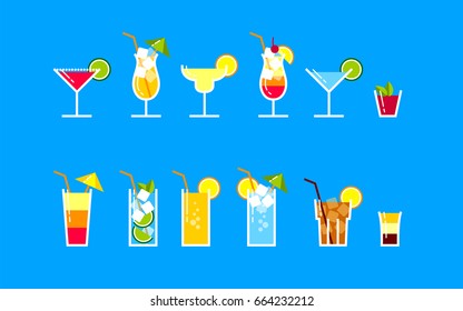 A set of popular cocktails in a flat style