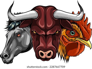 Set of popular colorful vector farm animals