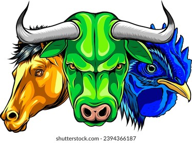 Set of popular colorful vector farm animals and birds