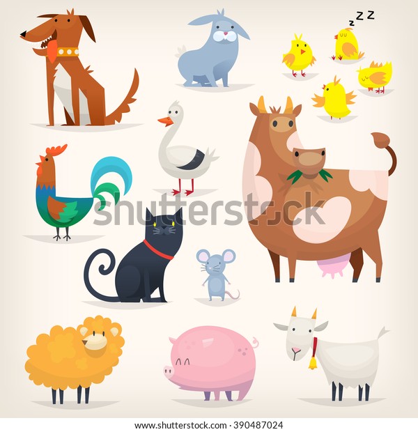 Set Popular Colorful Vector Farm Animals Stock Vector (Royalty Free ...