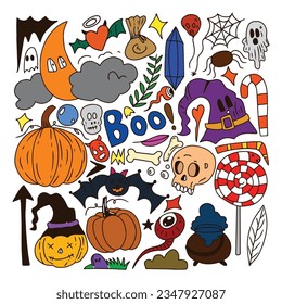 set of popular halloween. Halloween graphic elements - pumpkins, ghosts, zombie, owl, cat, candy and others
