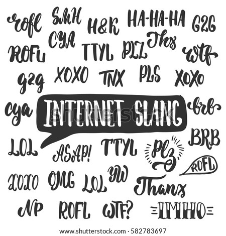 set popular internet slang acronyms abbreviations stock vector