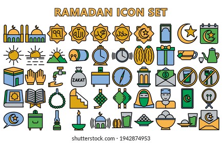 set of popular islamic ramadan icon with linear outline style, use for islamic event, web icon or pictogram assets, ramadhan, ramadan kareem, eid mubarak, vector eps 10, ready convert to svg svg