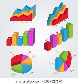 set of popular isometric diagram, chart, bar, circle pie, mountain diagram