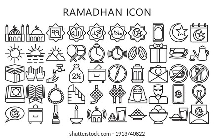 set of popular ramadan islamic icon with black outline style, use for islamic event or pictogram assets, ramadhan, ramadan kareem, eid mubarak, vector eps 10, ready convert to svg svg