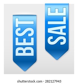 Set of Popular Ribbons BEST and SALE. Realistic modern style. Vector Isolated on white background.