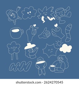Set of popular trend coffee character cartoon design