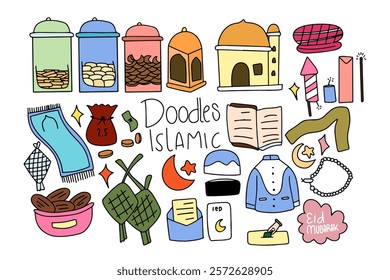 set of popular trend ramadan doodles element stock design