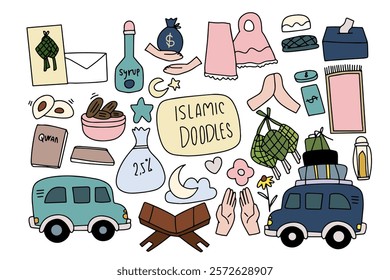 set of popular trend ramadan doodles element stock design