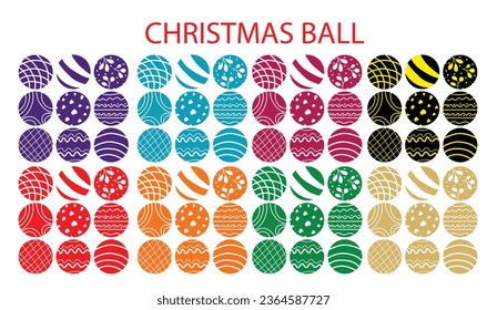 Set of popular variant color and style on christmas ball cartoon element design.