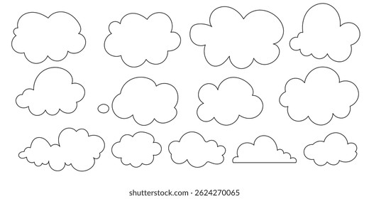 set of popular various sky or cloud character flat design. dot, line, tracing