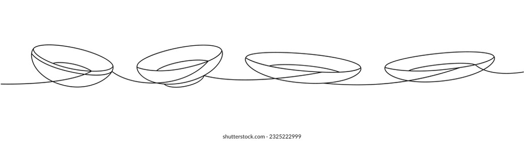 Set of porcelain ceramic plates one line continuous drawing. Kitchen utensils continuous one line illustration. Vector minimalist linear illustration.