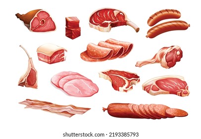 Set of pork chops. Vector icon collection for cut meat