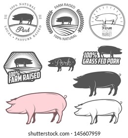 Set of pork labels, badges and design elements