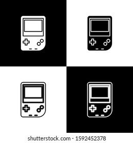 Set Portable video game console icon isolated on black and white background. Gamepad sign. Gaming concept.  Vector Illustration