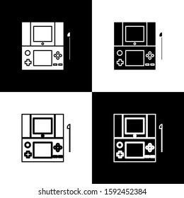 Set Portable video game console icon isolated on black and white background. Gamepad sign. Gaming concept.  Vector Illustration