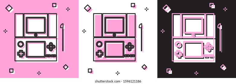Set Portable video game console icon isolated on pink and white, black background. Gamepad sign. Gaming concept.  Vector Illustration