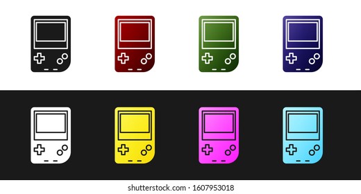 Set Portable video game console icon isolated on black and white background. Gamepad sign. Gaming concept.  Vector Illustration