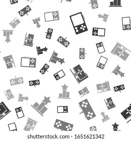 Set Portable video game console, Gamepad, Computer monitor and Star on seamless pattern. Vector