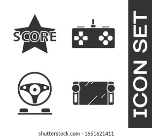 Set Portable Videospiel Konsole, Star, Racing Simulator Cockpit und Gamepad Symbol. Vektorillustration