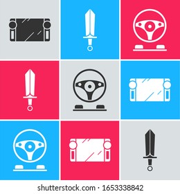 Set Portable Videospiel Konsole, Sword für Spiel und Racing Simulator Cockpit Symbol. Vektorillustration