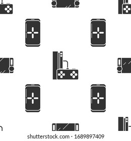 Configure la consola de videojuegos portátil, la consola de juegos con joystick y Smartphone y juegue en el juego en un patrón sin problemas. Vector