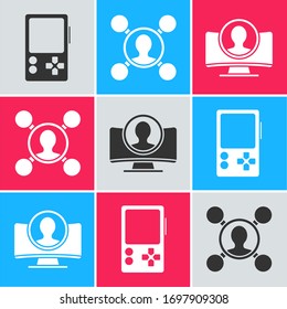 Set Portable video game console, Share and Create account screen icon. Vector