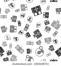 Set Portable video game console, Premium create account screen, Computer monitor and Gamepad on seamless pattern. Vector