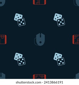Set Portable video game console, Computer mouse and Game dice on seamless pattern. Vector