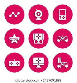 Set Portable video game console, Computer monitor, Game with joystick, Gamepad, Star,  and Share icon. Vector