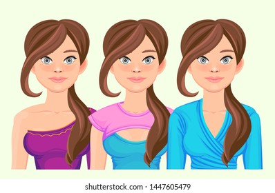 Set portrait of beautiful girls. Avatar vector illustration.