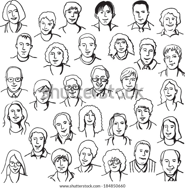 Set Portrait Business People Draw Line Stock Vector (Royalty Free