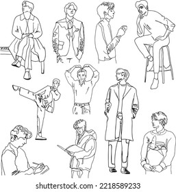 Set of Portrait man line art