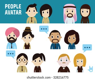 set of portrait people icons. character flat design. illustration.