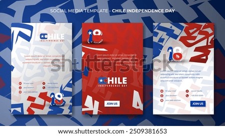 Set of portrait social media post template in red white background with maze design. Good template for chile independence day or national day campaign