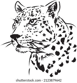 Set Portrait of wild animal head leopard silhouette graphics black ink.