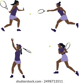 Set of portraits of active young woman, tennis player in motion, training isolated over white studio background. Sportive youth. Healthy lifestyle, fitness, sport, competition concept. Racket sports