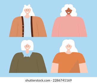 Set of portraits of albino women. Happy albino women. Vector illustration. Flat style. World Albinism Awareness Day.