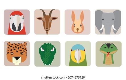 Set of portraits of animals in the form of icons (vector illustration - symbols)