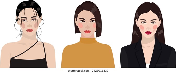 Set of portraits of asian women of different age. Diverse asian women faces. Happy person avatars. Characters bundle. Flat vector illustration isolated on white background. Fashion illustration ESP10
