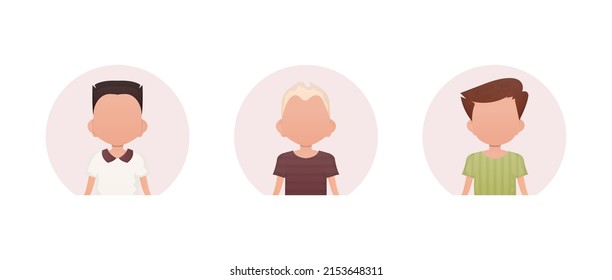 A set of portraits of boys with different styles of haircuts. Isolated.