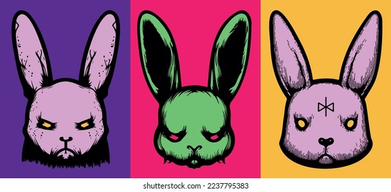 A set portraits evil bunnies in the style pop art